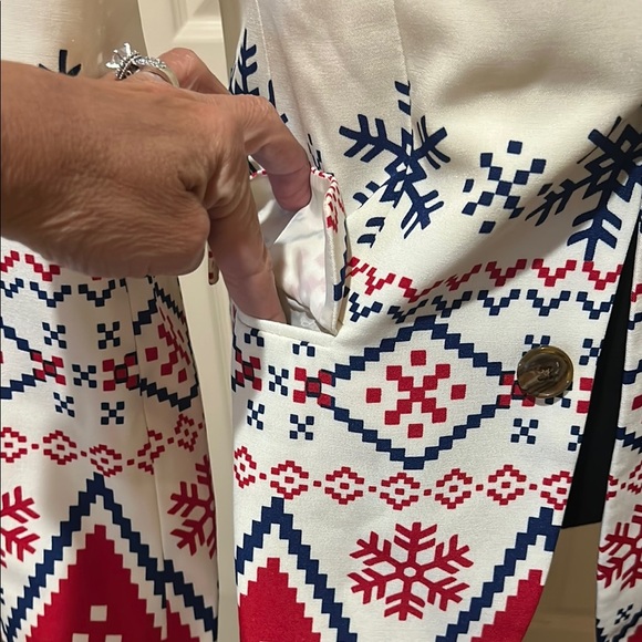 Shinesty Red and Cream Nordic Holiday Pattern Blazer Jacket size 36 - Picture 5 of 12